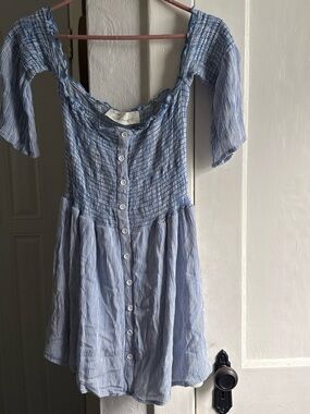 Vintage Havana Blue Striped Off-Shoulder Mini Dress